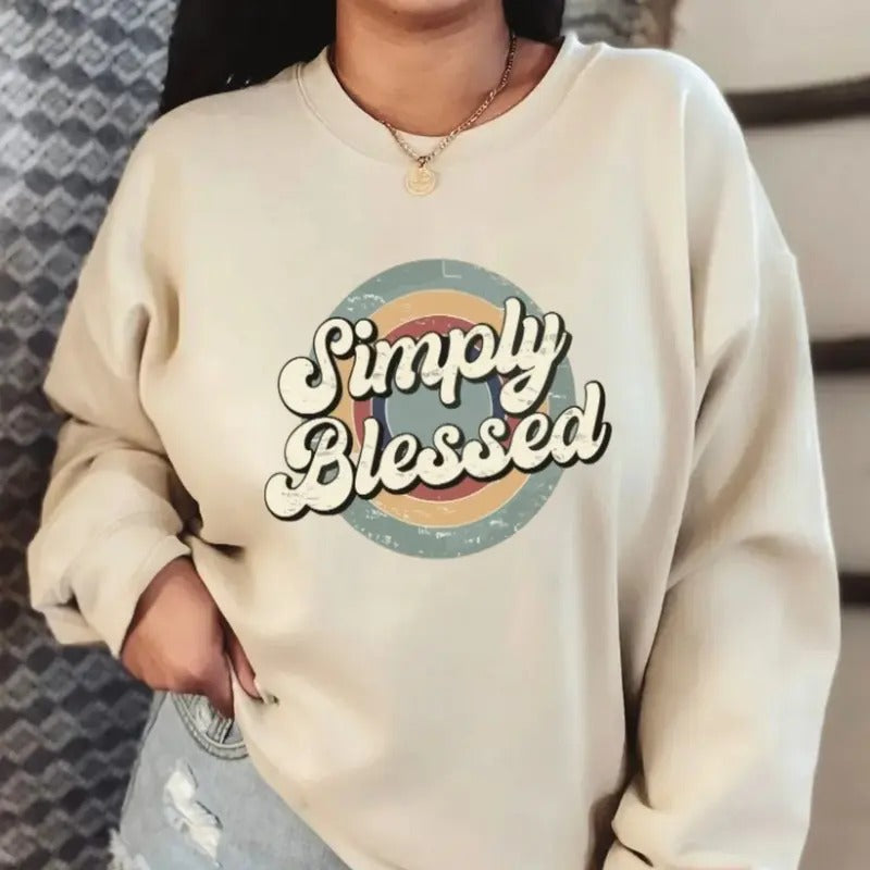 Simply Blessed Crewneck Sweatshirt Retro, Unisex Long Sleeve Crewneck Shirt Hoodie | GrindPrints.com
