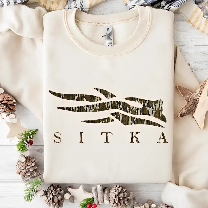 Sitka Camoflauge Bottomland Pattern Logo Unisex Hoodie - Sweater - T-shirt Classic Menswear Sweatshirt | GrindPrints.com