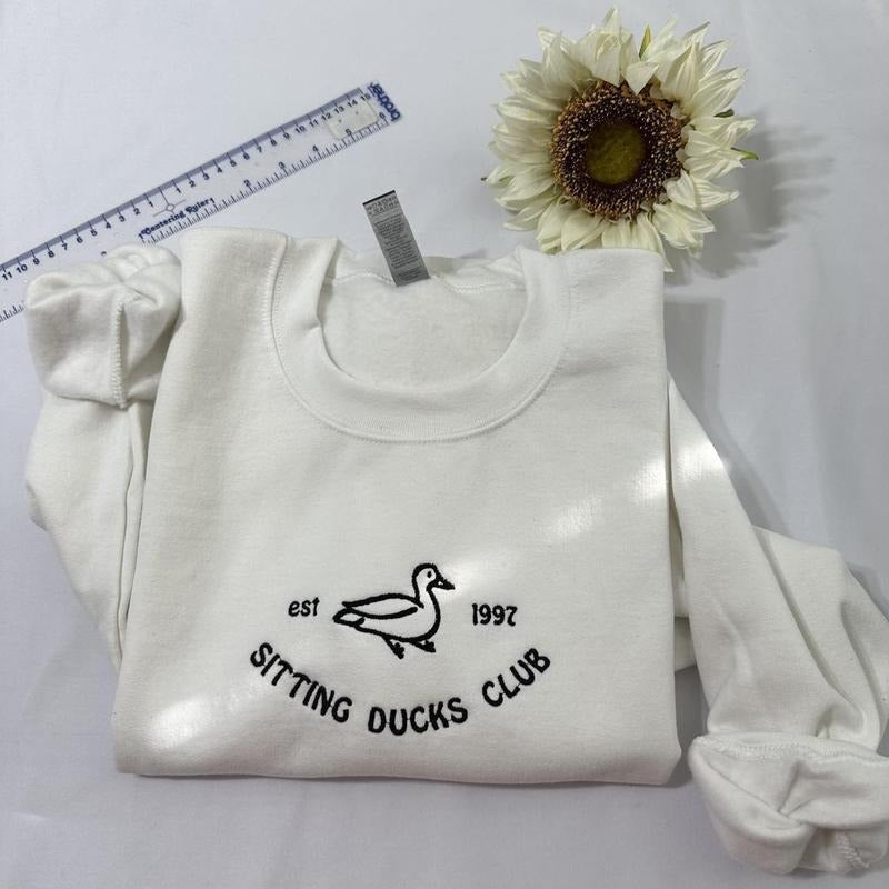 Sitting Ducks Club Embroidered sweatshirt; Ducks Club crewneck Casual Plain Cotton Casual T-Shirts, Hoodie | GrindPrints.com