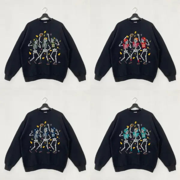 Skeleton All Team Football Halloween Sweatshirt In Black Color T-Shirts, Hoodie | GrindPrints.com
