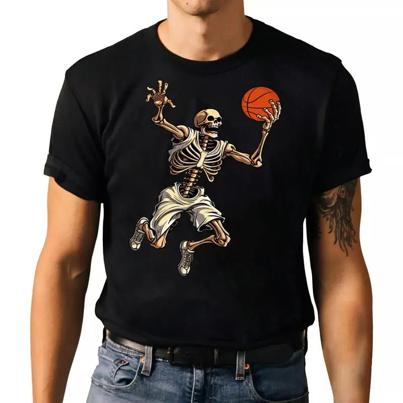 Skeleton Basketball T-shirt - Spooky Halloween Graphic Tee Hoodie, Sweatshirt | GrindPrints.com