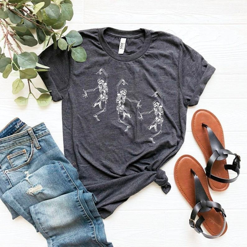 Skeleton Dancing Halloween Tee Shirt, Skeleton Dancing Halloween Shirt, Skeleton Shirt, Halloween Skeleton Shirt, Dancing...