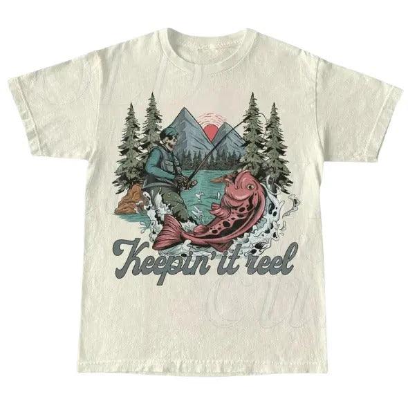 Skeleton Fishing Vintage 90s T-Shirt, Retro Skull Fishing Graphic Shirt, Nature Y2k Shirt, Fishing Lovers Gift, Y2k,...