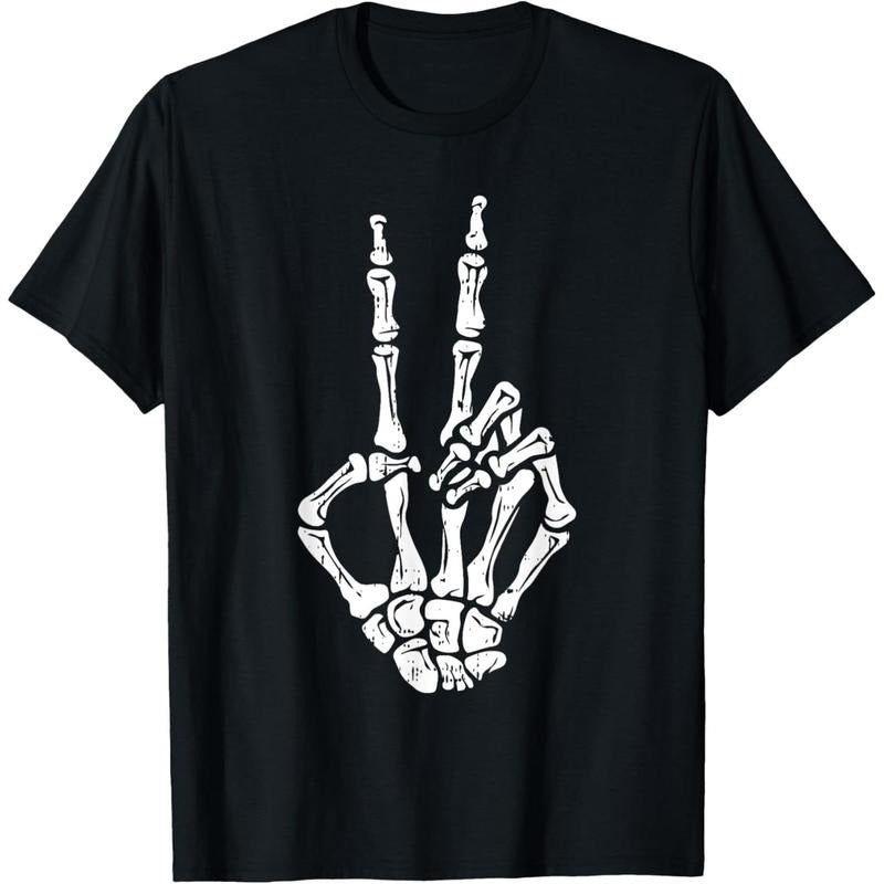 Skeleton Hand Peace Sign Halloween Costume Bones T-Shirt made in usa Hoodie, Sweatshirt | GrindPrints.com