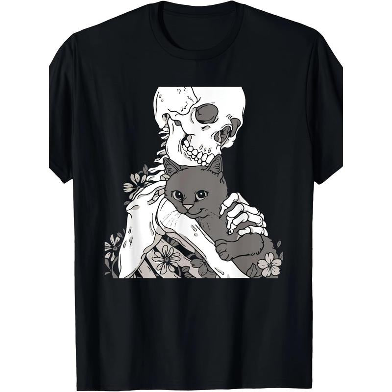 Skeleton Holding A Cat Shirt Lazy Halloween Costume Skull T-Shirt 220g 10000 Links made in usa Hoodie, Sweatshirt