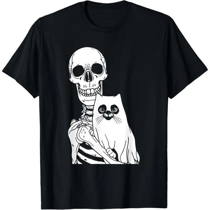 Skeleton Holding Cat Lazy Halloween Costume Skull Kitten Made Usa T-Shirts, Hoodie, Sweatshirt