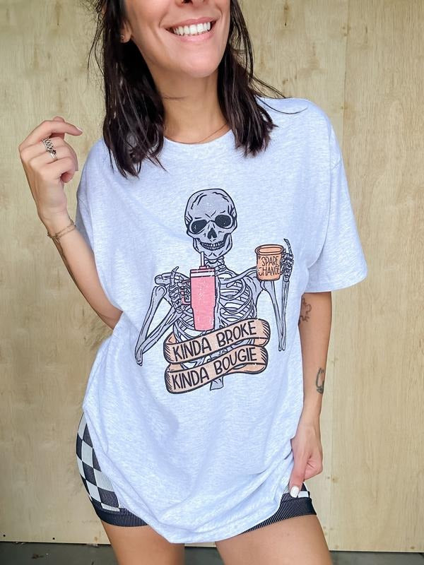 Skeleton Kinda Broke Kinda Bougie Graphic Top T-Shirts, Hoodie, Sweatshirt | GrindPrints.com