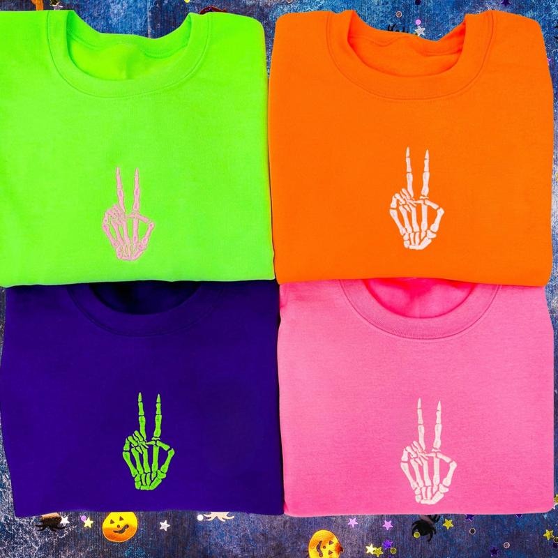 'Skeleton Peace Sign' Embroidered Sweatshirt T-Shirts, Hoodie | GrindPrints.com