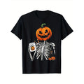 Skeleton Print Men's Cotton T-shirt, Graphic Tee Men's Outdoor Clothes, Men's Halloween Clothing, Casual Short Sleeve...