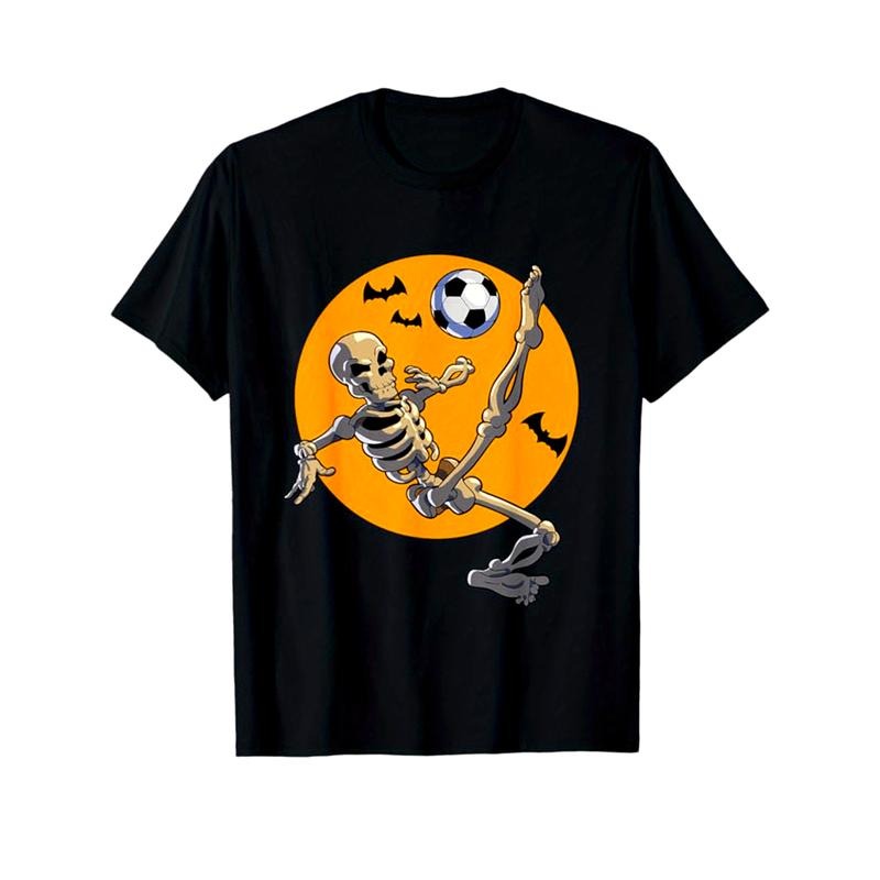 Skeleton Print Men's Cotton T-shirt, Graphic Tee Men's Outdoor Clothes, Men's Halloween Clothing, Casual Short Sleeve...