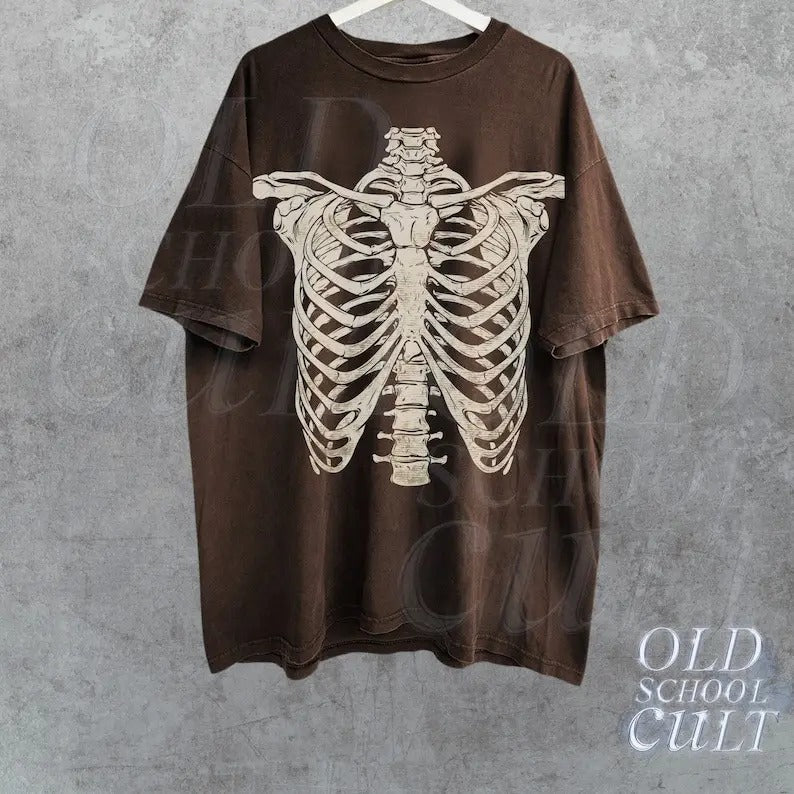 Skeleton Rib Vintage Graphic T-Shirt, Rib Cage Shirt, Retro Skeleton Tee, 90s Skull Shirt, Spooky Shirt, Y2k Skull Tee,...