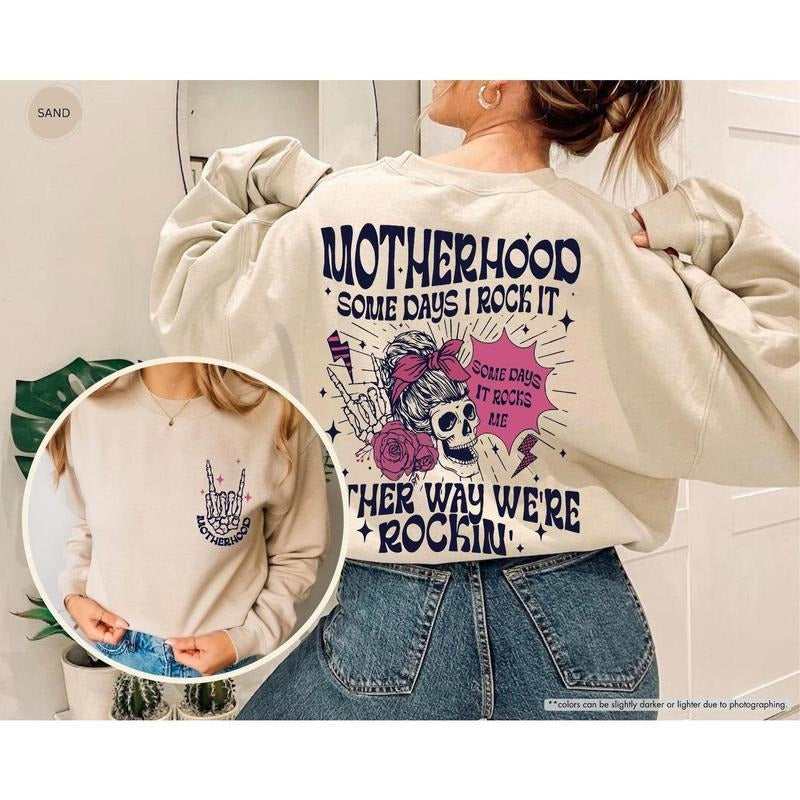 Skeleton Rocking Motherhood Some Day I Rock 2 Sided Shirt Funny Mom Shirt Mom New Mom Motherhood T-Shirts, Hoodie, Sweatshirt