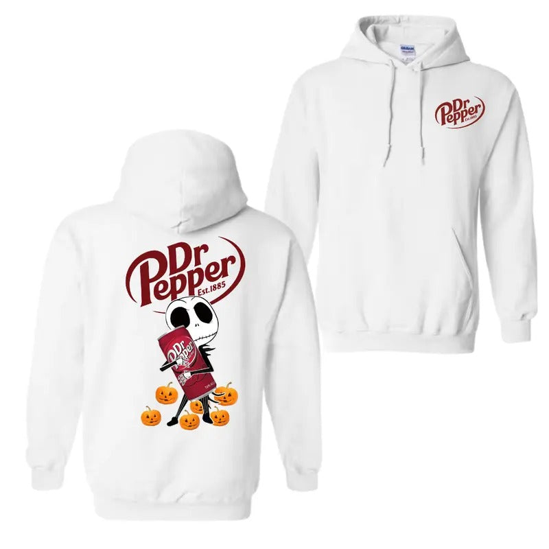 Skellington Dr. Pepper Halloween 2 Sided Hoodie T-Shirt, Dr. Pepper Hoodie For Men And Women Sweatshirt | GrindPrints.com