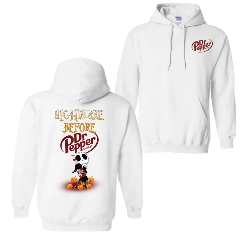 Skellington Hug Dr. Pepper Nightmare Before Halloween 2 Sided Hoodie T-Shirt, For Men And Women, Trendy Shirt Sweatshirt