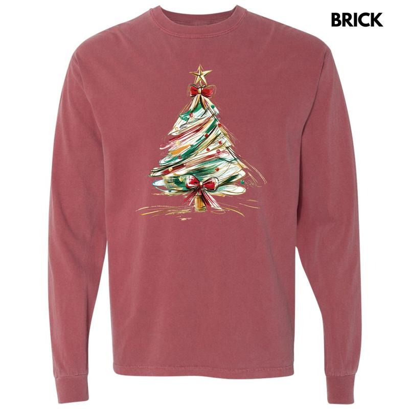 Sketched Christmas Tree Long Sleeve Comfort Colors T-Shirt 'NLB' Hoodie, Sweatshirt | GrindPrints.com