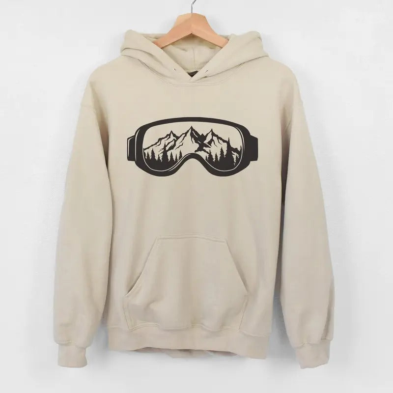 Ski Hoodie | Snow Goggles Hooded Sweatshirt | Snow Boarding Clothing | Winter Sweater | Mens Sweatshirt | Ladies Pullover...