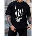 Skull Hand Print Tee Shirt, Tee For Men, Casual Short Sleeve T-shirt For Summer Spring Fall, Tops As Gifts Made in USA...