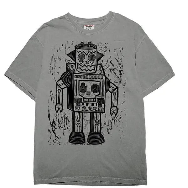 Skull Robot  Woodblock Hand-Printed T-Shirt Cotton Menswear Top Graphics Hoodie, Sweatshirt | GrindPrints.com