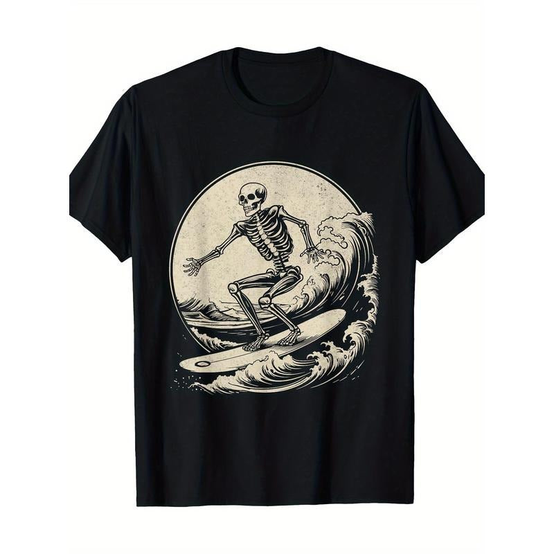 Skull Surfer retro Big Wave surfing Fun Halloween 100% cotton T-shirt Made in USA Hoodie, Sweatshirt | GrindPrints.com