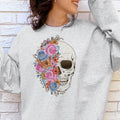 Skull Sweatshirt Pink and Blue Floral Skull Pullover Floral Skeleton Sweatshirt Pink and BLue Flower Half Skull Pullover...