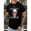 Skull With American Flag Pattern Mask & Slogan Print Men's Slight Stretch T-shirt, Graphic Tee Men's Summer Clothes,...