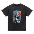 Skull girl washed T-shirt, stunning debut, Headphone garland, fashion, Colorful, street aura, Comfortable manufactures,...