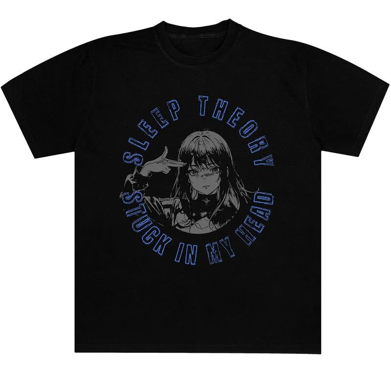 Sleep Theory Stuck In My Head Graphic T-Shirt, Anime Girl Band Merch Tee, Grunge Rock Style, Unisex Menswear Womenswear...