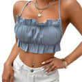 Sleeveless Criss Cross Tie Backless Ruffle Trim Party Going Out Crop Cami Tops T-Shirts, Hoodie, Sweatshirt | GrindPrints.com