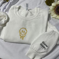 Smiley Face with Choose Happy embroidered on the cuff of the sleeve embroidered crewneck T-Shirts, Hoodie, Sweatshirt