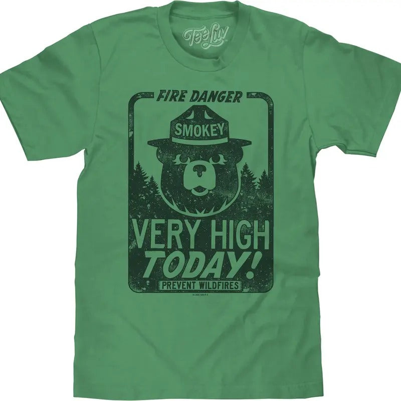 Smokey Bear "Fire Danger Very High" Big and Tall T-Shirt - Green Hoodie, Sweatshirt | GrindPrints.com