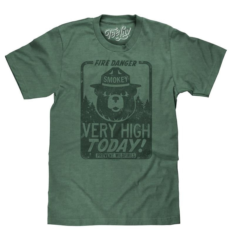 Smokey Bear "Fire Danger Very High Today" T-Shirt - Green Hoodie, Sweatshirt | GrindPrints.com