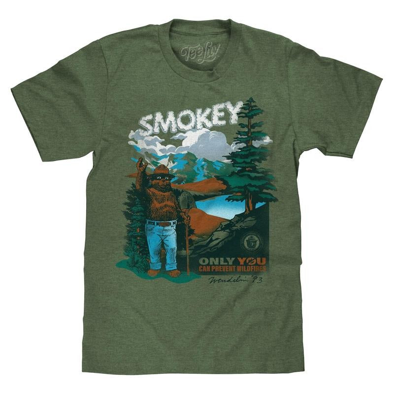 Smokey Bear Only You Can Prevent Wildfires Retro Graphic T-Shirt - Canyon Green Hoodie, Sweatshirt | GrindPrints.com