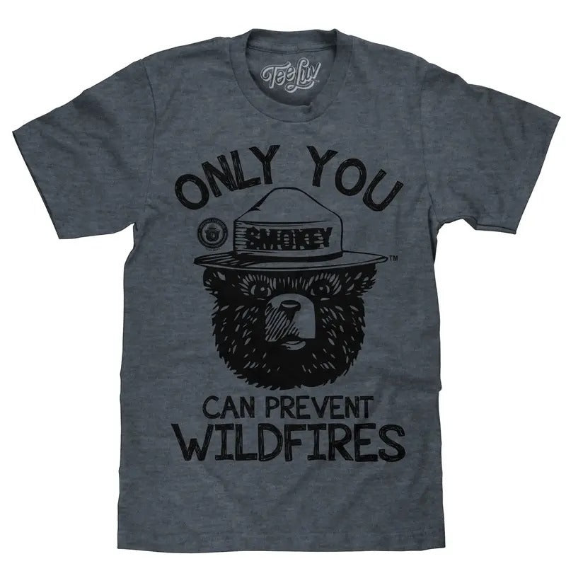 Smokey Bear Only You Can Prevent Wildfires T-Shirt - Indigo graphic tee Hoodie, Sweatshirt | GrindPrints.com
