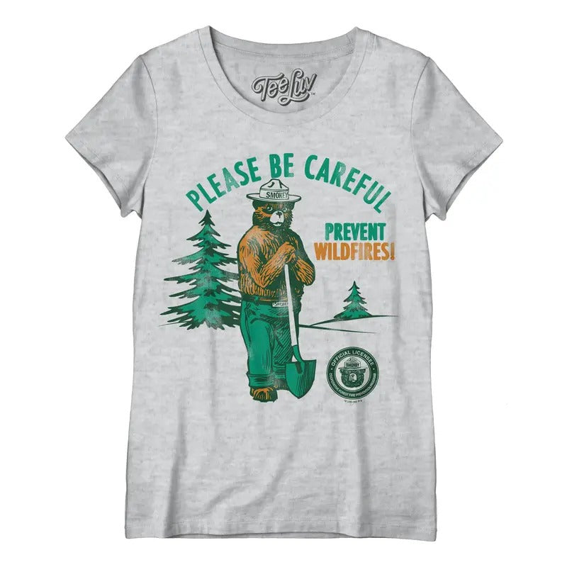 Smokey Bear Please Be Careful Prevent Wildfires  Women's Scoopneck T-Shirt - Gray Hoodie, Sweatshirt | GrindPrints.com