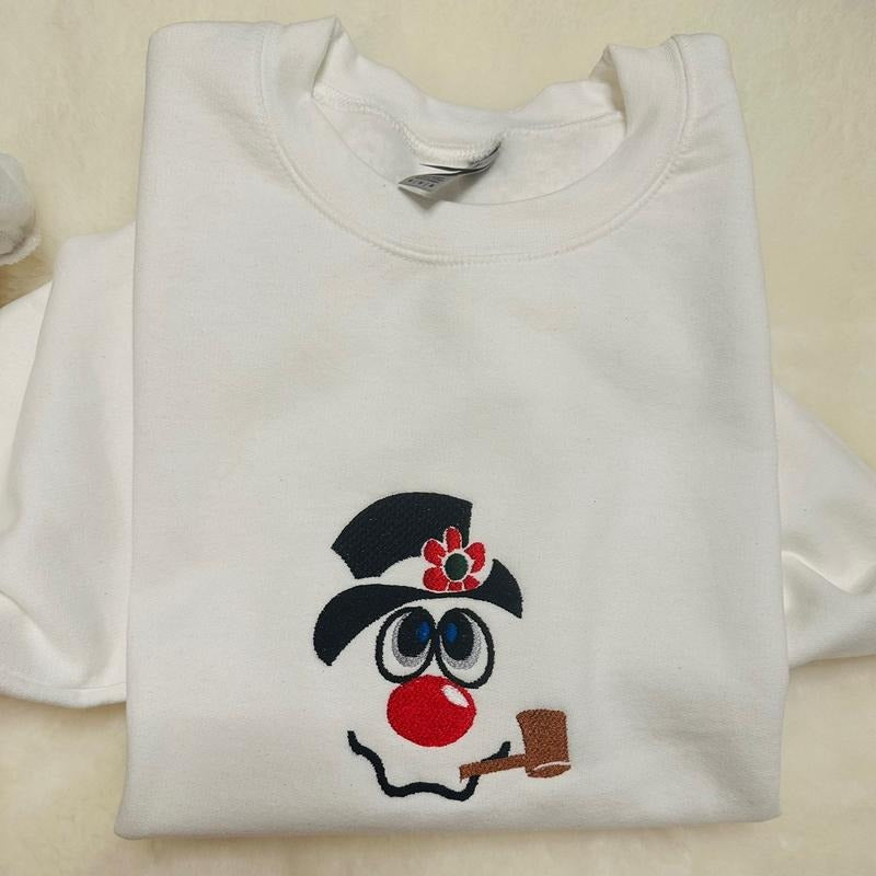 Snowman Embroidered Crewneck Sweatshirt T-Shirts, Hoodie | GrindPrints.com