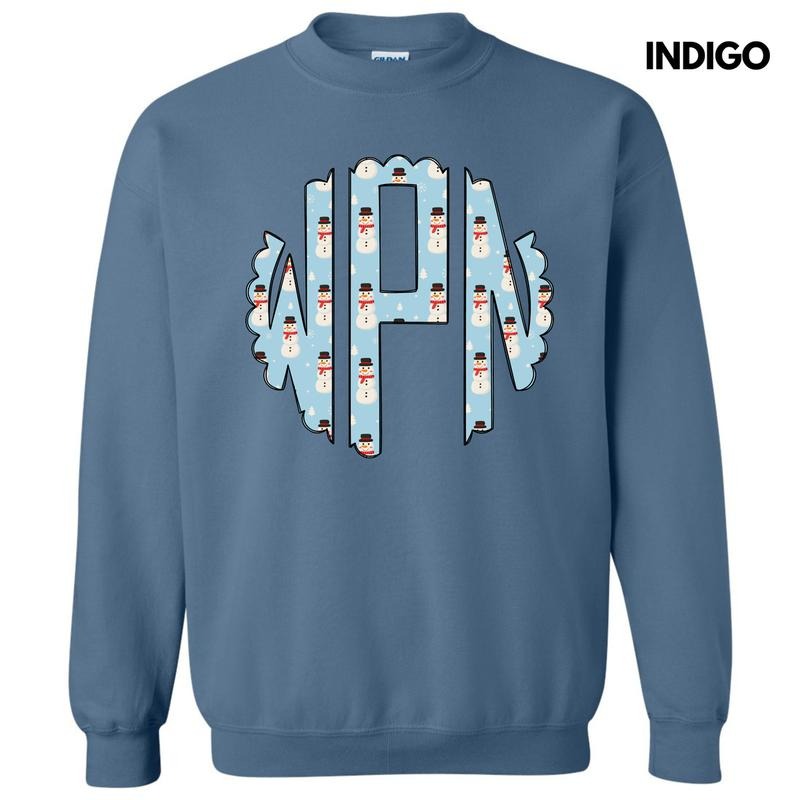 Snowman Monogram Sweatshirt 'NLB' T-Shirts, Hoodie | GrindPrints.com