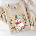 Snowman, Wreath, Christmas Botanical, Holly, Santa, Cute Sweatshirt, Crew Neck, Women's, Crewneck T-Shirts, Hoodie