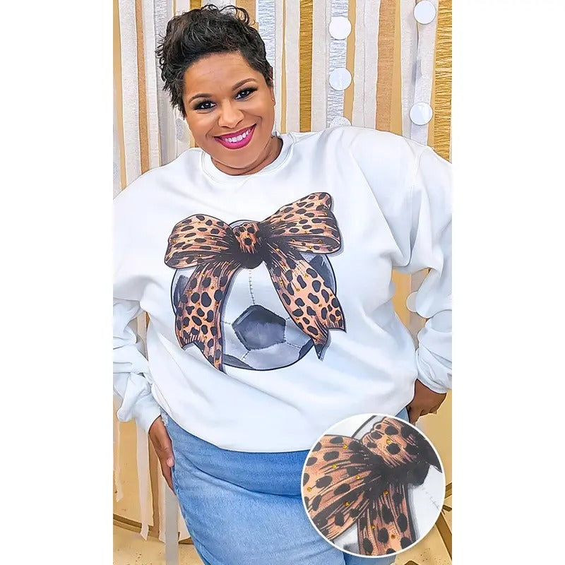 Soccer Cheetah Bow Rhinestone Graphic Sweatshirt T-Shirts, Hoodie | GrindPrints.com