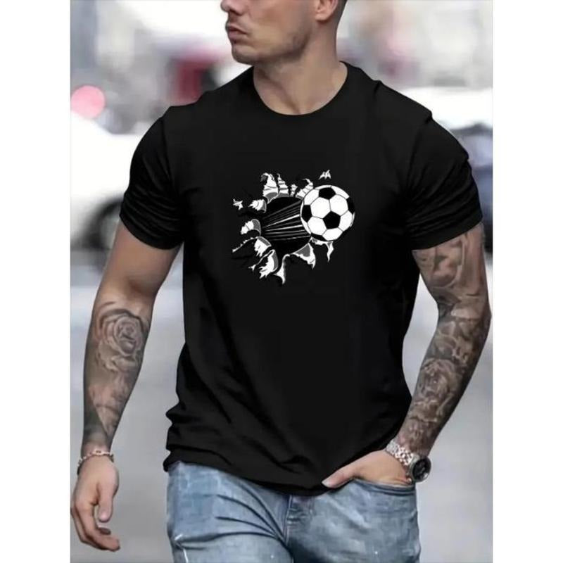 Soccer Graphic Print Men's Creative Top, Casual Short Sleeve Crew Neck T-shirt, Men's Clothing For Summer Outdoor Made in...
