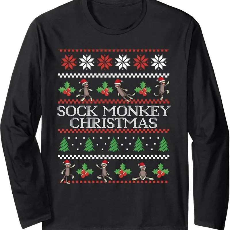 Sock Monkey Christmas Ugly Christmas Sweater Long Sleeve T-Shirt Hoodie, Sweatshirt | GrindPrints.com