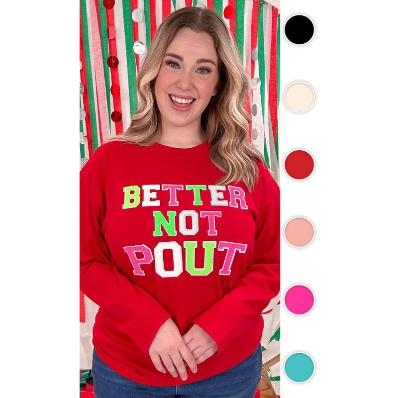 Soft Chenille Better Not Pout Boyfriend Long Sleeve T-Shirt Hoodie, Sweatshirt | GrindPrints.com