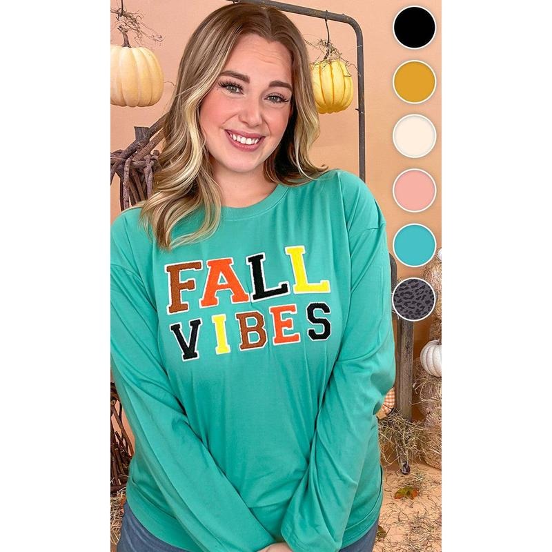 Soft Chenille Fall Vibes Graphic Boyfriend Long Sleeve T-Shirt Hoodie, Sweatshirt | GrindPrints.com