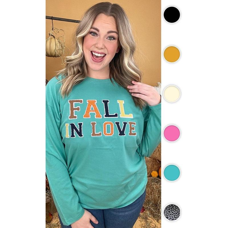 Soft Chenille Fall in Love Graphic Boyfriend Long Sleeve T-Shirt Hoodie, Sweatshirt | GrindPrints.com
