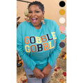 Soft Chenille Gobble Gobble Graphic Boyfriend Long Sleeve T-Shirt Hoodie, Sweatshirt | GrindPrints.com