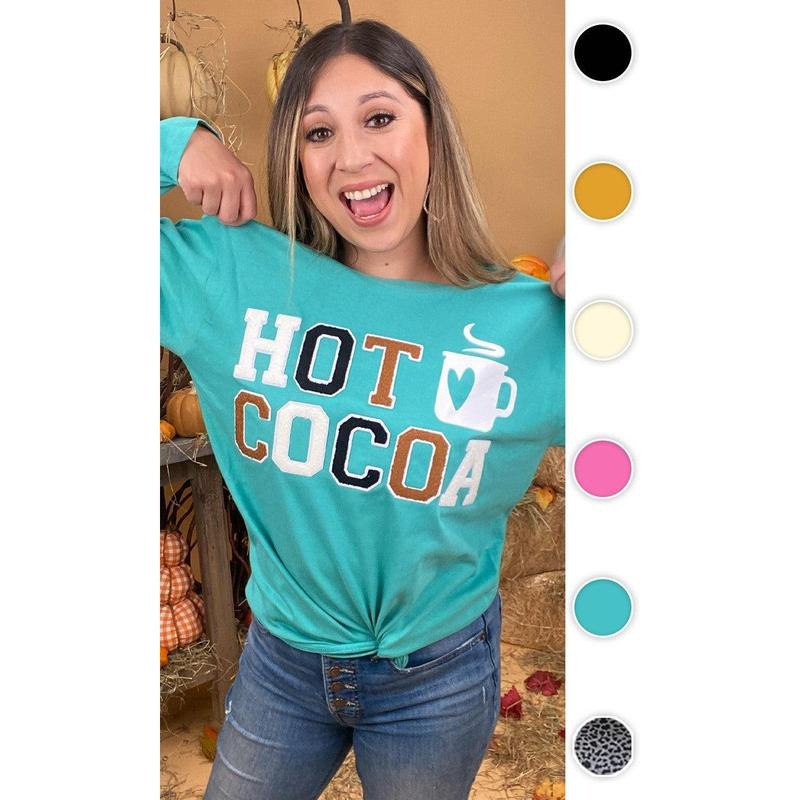 Soft Chenille Hot Cocoa Graphic Boyfriend Long Sleeve T-Shirt Hoodie, Sweatshirt | GrindPrints.com