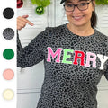 Soft Chenille Merry Graphic Long Sleeve T-Shirt Hoodie, Sweatshirt | GrindPrints.com