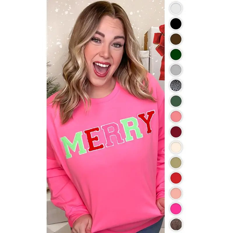 Soft Chenille Merry Graphic Sweatshirt T-Shirts, Hoodie | GrindPrints.com