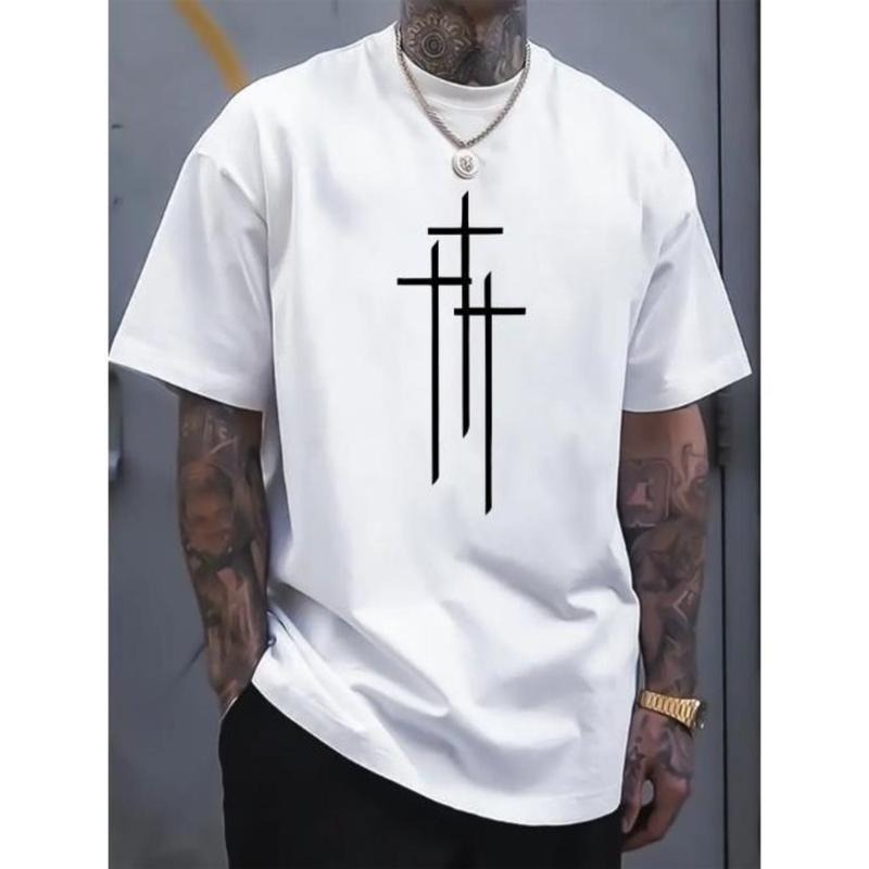 Soft Cotton Crew Neck Short Sleeve Summer T-Shirt for Men - Breathable, Slight Stretch, Alphabets Print, Casual Style,...