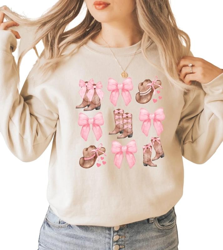 Soft Girl Aesthetic Sweatshirt, Coquette Pink Bows And Boots Shirt, Cute Girly Cowgirl Sweatshirt, Country Western Shirt,...