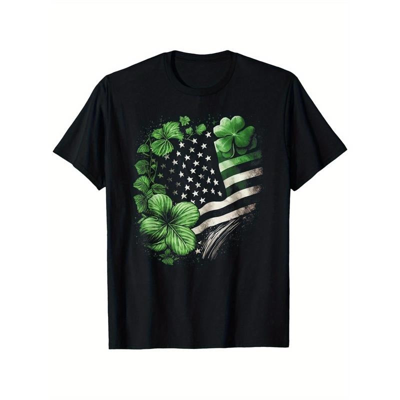 [Soft Vintage Tee] Soft & Breathable St. Patrick's Day Shamrock & American Flag Vintage Tee - 100% Cotton, S-XXXL, Crew...